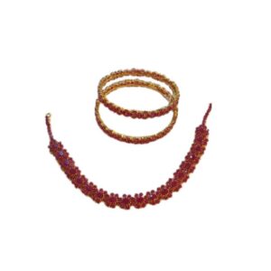 Unique Pink Stone Gold Necklace With Bangles