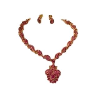Trendy Pink Stone Gold Necklace With Drops
