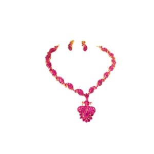 Unique Pink Stone Gold Necklace With Drops
