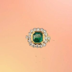 1:25 Carat Emerald Set With Diamonds In 10K Yellow Gold Ring For Wedding